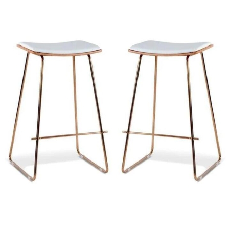 Set of 2 - Porter Nordberg Kitchen Counter Bar Stool 73cm - Rose Gold Frame - Natural Veneer White Cushion Seat