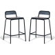 Set of 2 - Sam Aurora Industrial Flat Bar Stool - 65cm - Black Frame - Brown Timber Seat