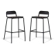 Set of 2 - Sam Aurora Industrial Flat Bar Stool - 75cm - Black Frame - Brown Timber Seat