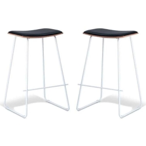 Set of 2 - Porter Nordberg Kitchen Counter Bar Stool 73m - White Frame - Natural Veneer - Black Cushion Seat