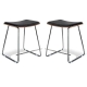Set of 2 - Porter Nordberg Kitchen Low Stool 48cm - Chrome Frame - Natural Veneer - Black Cushion Seat