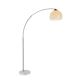 Pino Arc Floor Lamp Satin Chrome Metal Body Marble Base - White Shade