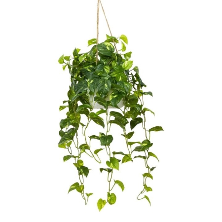 Glamorous Fusion Pothos Bush Artificial Fake Hanging Planter 104cm Decorative W/ Rope - Green