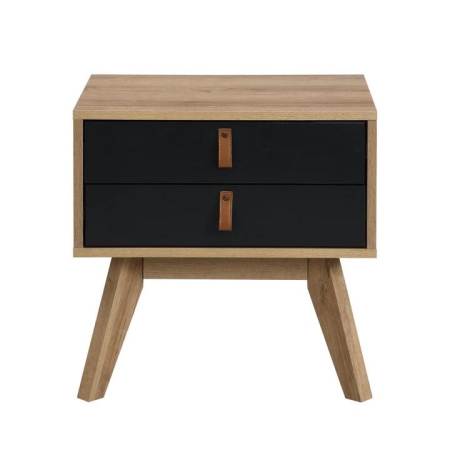 Design Square Pam Modern Scandinavian Nightstand Bedside Table W/ 2 Drawers - Oak/Black