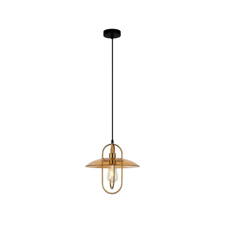 PAPILLON Pendant Lamp Light Interior ES Antique Brass Oblong with Amber Glass Coolie OD315mm