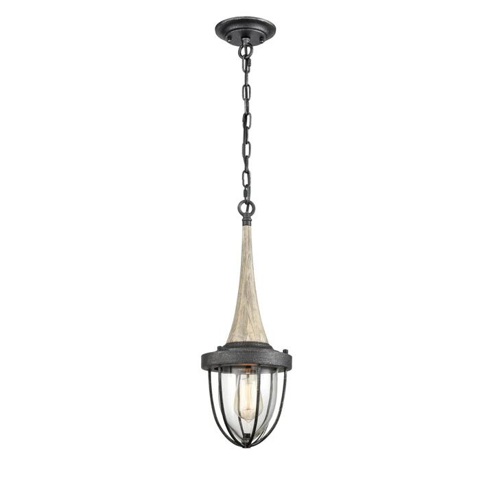 PENDOLO Pendant Lamp Light Interior ES Weathered Charcoal & washed Wood Cage OD180mm