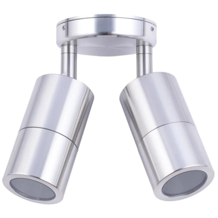 Pillar Light Double Adjustable GU10 Shiny Silver IP65 Round Back Plate