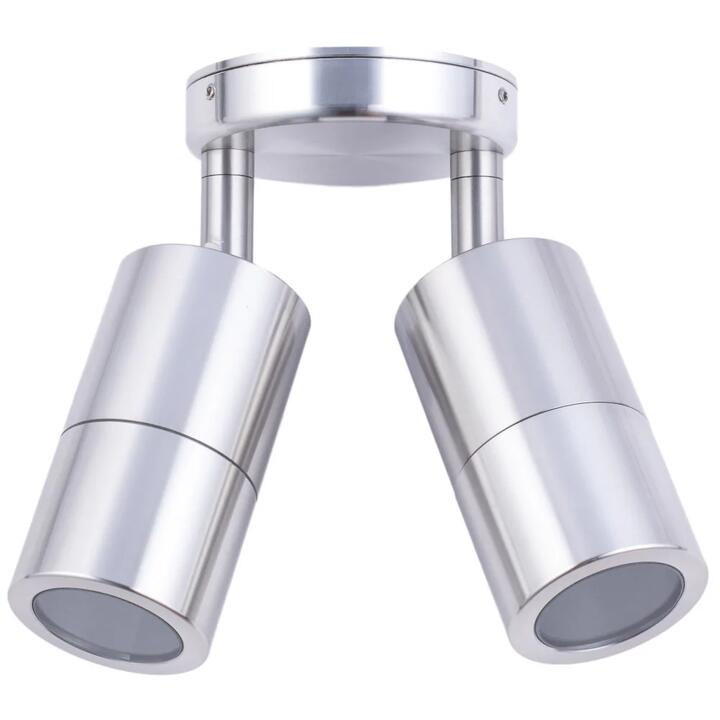 Pillar Light Double Adjustable GU10 Shiny Silver IP65 Round Back Plate