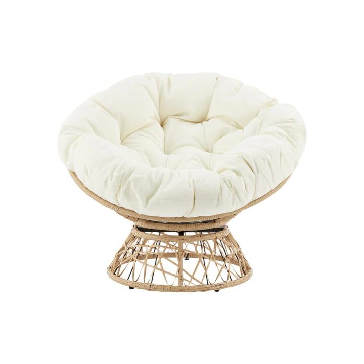 Papasan Swivel Wicker Outdoor Relaxing Lounge Accent Patio Chair - Beige - Beige