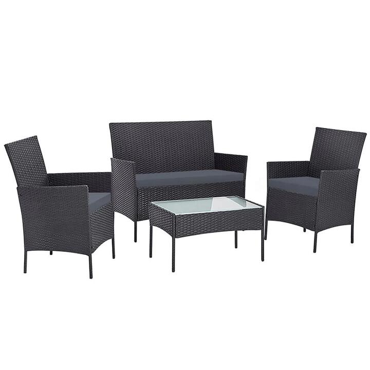 Outdoor Furniture Wicker Set Chair Table Dark Grey 4pc