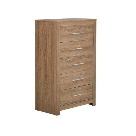 Design Square Modern Chest of 5-Drawers Tallboy Wooden Storage Cabinet - Dark Oak