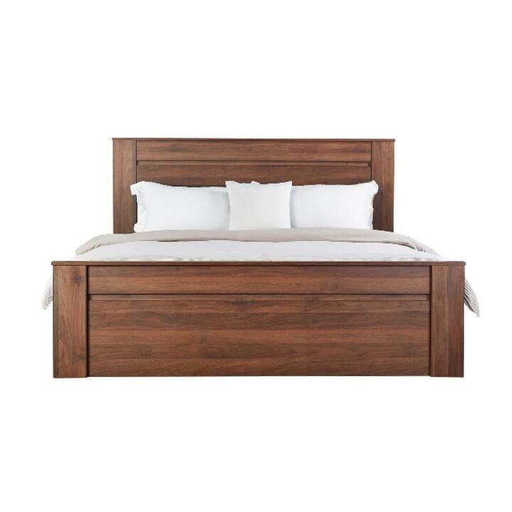 Design Square Modern Wooden Bed Frame Double Size W/ Headboard - Walnut