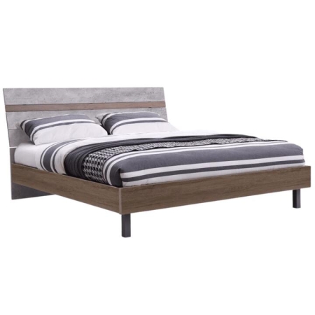 Design Square Modern Industrial Bed Frame Double Size - Dark Oak / Cement Grey
