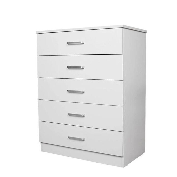 Design Square Modern 5-Drawer Chest TallBoy Storage Cabinet - White