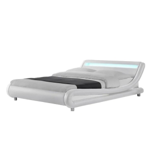Design Square Modern Designer Double PU Leather Bed Frame With LED Light - White