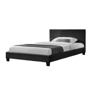 Design Square Modern Designer PU Leather Double Bed Frame With Headboard - Black