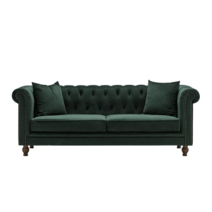 Design Square Modern Chesterfield Velvet Fabric 3-Seater Sofa - Green