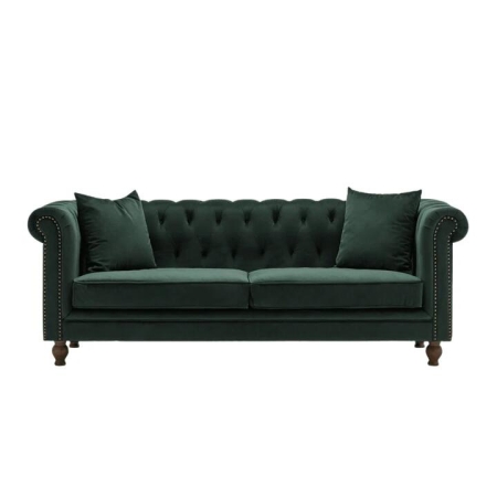 Design Square Modern Chesterfield Velvet Fabric 3-Seater Sofa - Green