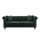 Design Square Modern Chesterfield Velvet Fabric 3-Seater Sofa - Green