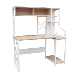 Design Square Modern Computer Study Office Desk Table 120cm W/ Hutch  - Oak & White