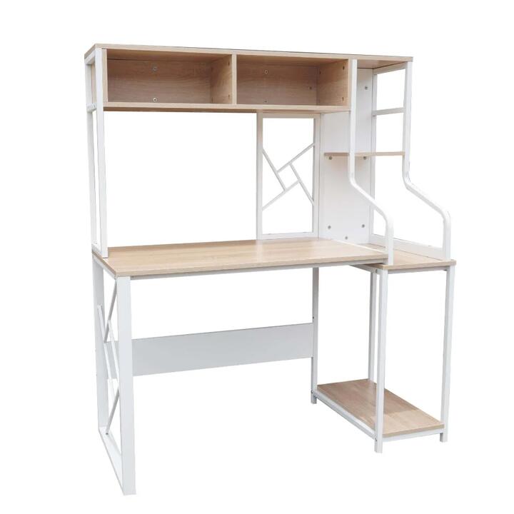 Design Square Modern Computer Study Office Desk Table 120cm W/ Hutch  - Oak & White