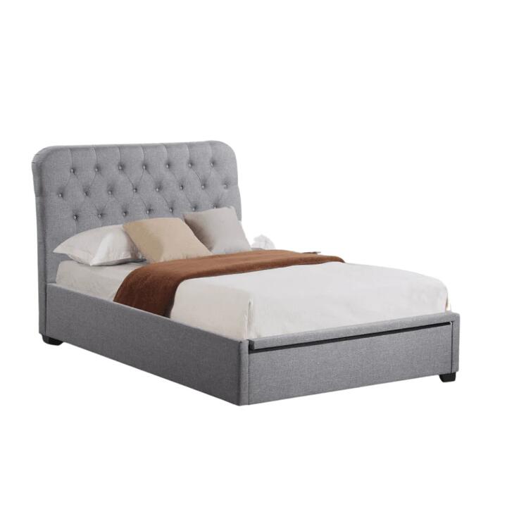Our Home Norah Modern Fabric Gas Lift Tufted Bed Frame Queen Size - Light Grey