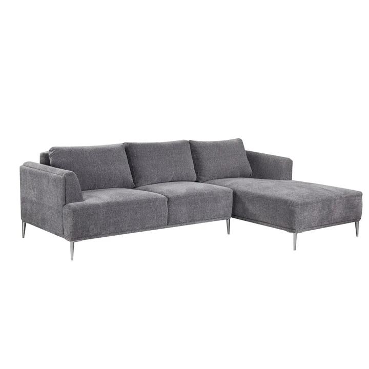 Design Square Modern Fabric 3-Seater L-Shape Sectional Lounge Sofa - Grey