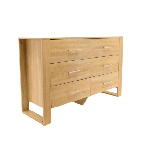 Design Square Modern Wooden Chest Of 6-Drawers Dresser Lowboy Sideboard Cabinet - Oak