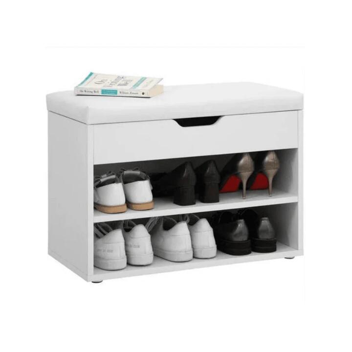 Design Square Modern 2-Tier Shoe Rack Storage Cabinet - White