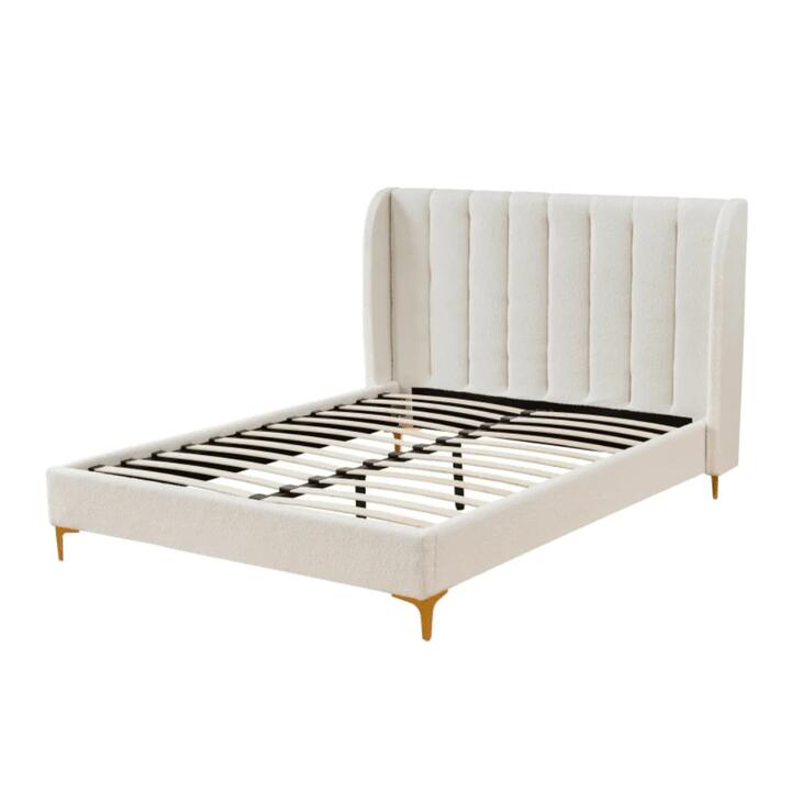 Design Square Modern Luxury Fabric Bed Frame W/ Headboard Queen Size - Boucle