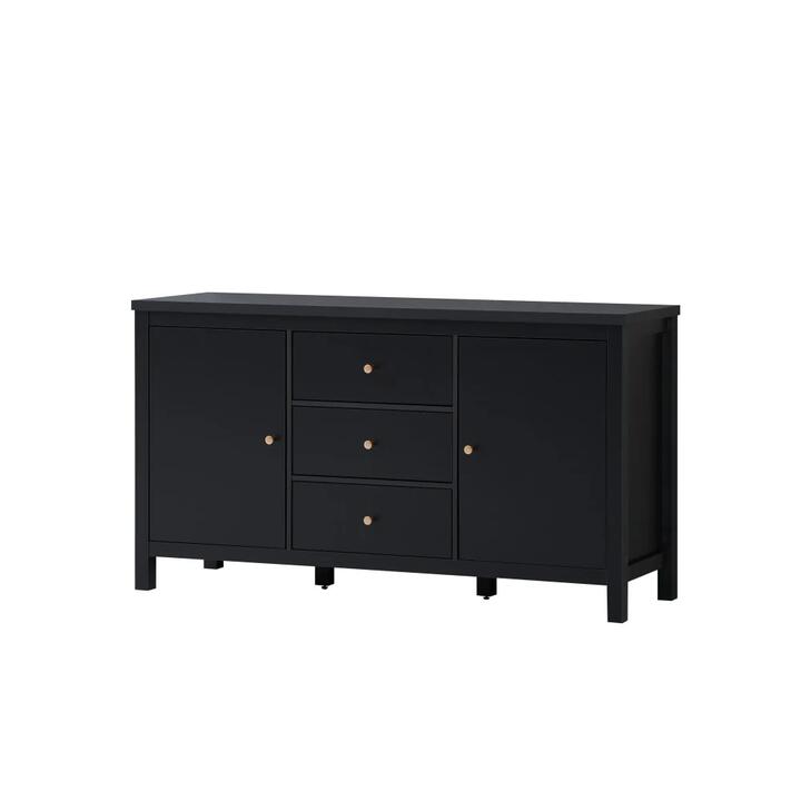 Design Square Nick Sideboard Buffet Unit W/ 2-Doors 3-Drawers Storage Cabinet - Black