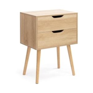 Design Square Nic Wooden Bedside Nightstand Side Table W/ 2-Drawers - Oak