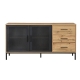 Design Square Nia Buffet Unit Sideboard Storage Cabinet W/ 2-Doors 3-Drawers - Oak/Black