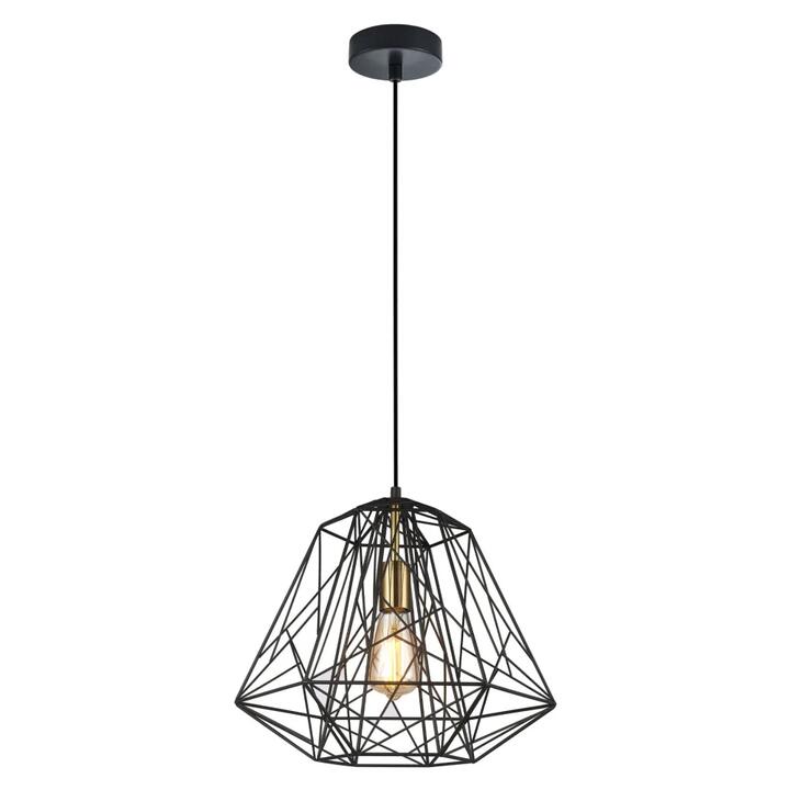 MARTE Pendant Lamp Light Interior ES 72W Black Iron Cage with Antique Brass OD395 x H350