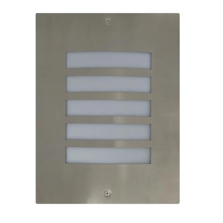 NED Wall Light Surface Mounted ES Rectangular Stainless Steel 316 IP54 Grilled Mask Opal Diffuser
