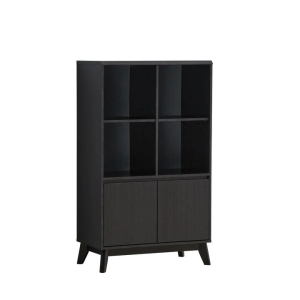 Design Square Minere Multi Purpose Bookcase Cupboard Storage Cabinet W/ 2-Doors 4-Shelf - Black