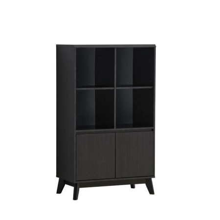 Design Square Minere Multi Purpose Bookcase Cupboard Storage Cabinet W/ 2-Doors 4-Shelf - Black