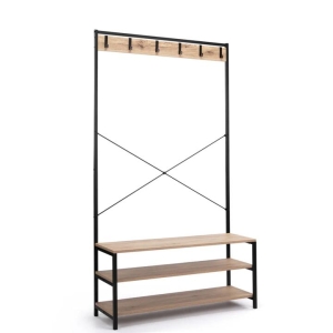 Design Square Nico Industrial Hall Tree Coat Rack 3-Tier Shoe Bench Cabinet - Oak/Black