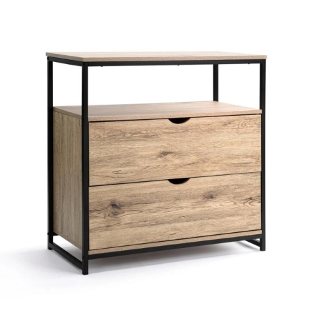 Design Square Nico Industrial Sideboard Buffet Unit Storage Cabinet W/ 2-Drawers - Oak/Black