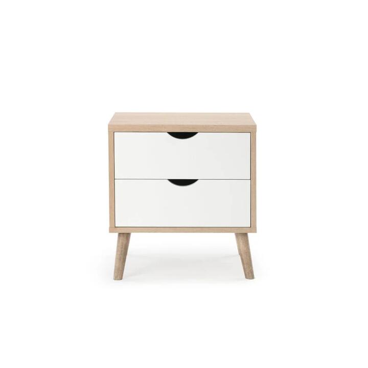 Nyhavn Collection Chest of 2 Drawer Bedside Nightstand Side Table - White/Oak - White