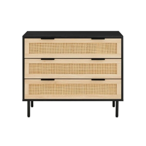 Marrakesh Chest of 3-Drawers Lowboy Storage Cabinet - Black/Rattan