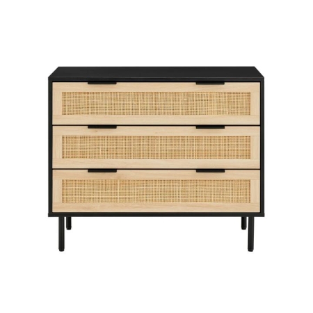 Marrakesh Chest of 3-Drawers Lowboy Storage Cabinet - Black/Rattan