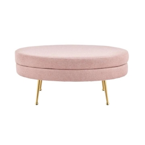 Oscar Luxurious Plush Linen Fabric Ottoman Bench Foot Stool Large - Blush - Large / Blush