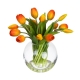 Glamorous Fusion Orange Tulip Artificial Faux Flower Plant Decorative Arrangement In Fishbowl