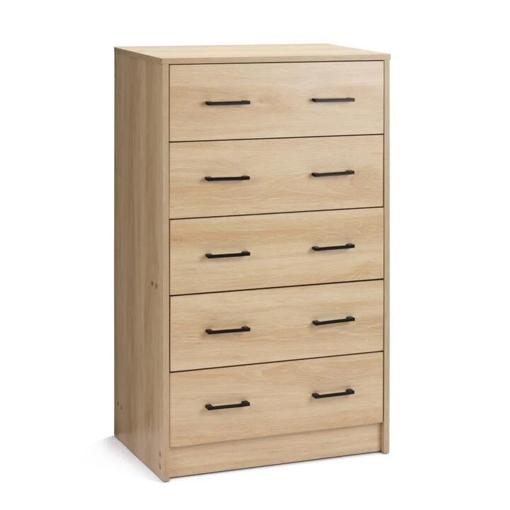 Design Square Marcus Wooden Wooden Chest Of 5-Drawers Tallboy Storage Cabinet Oak