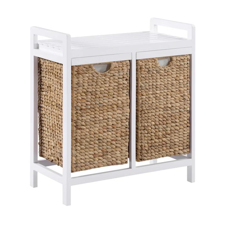 Design Square Mila Weaved Bathroom Laundry Hamper 2-Baskets White/Natural