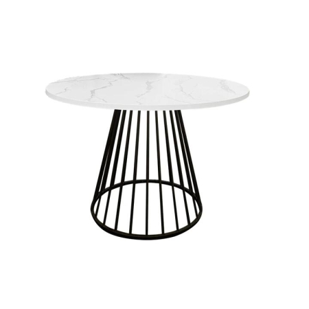 HomeStar Matilda Round Faux Marble Kitchen Dining Table 110cm Metal Legs White/Black