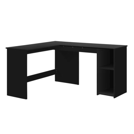 Design Square Nicky L-Shape Study Computer Working Home Office Desk W/ 2-Shelves Black