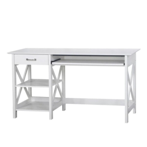Maestro Furniture Nazma Home Office Computer Writing Working Desk 1.4m W/ Open Shelves & 1-Drawer White
