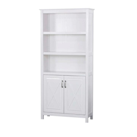 Maestro Furniture Nazma 5-Tier 2-Door Display Shelves Bookcase Storage Cabinet White